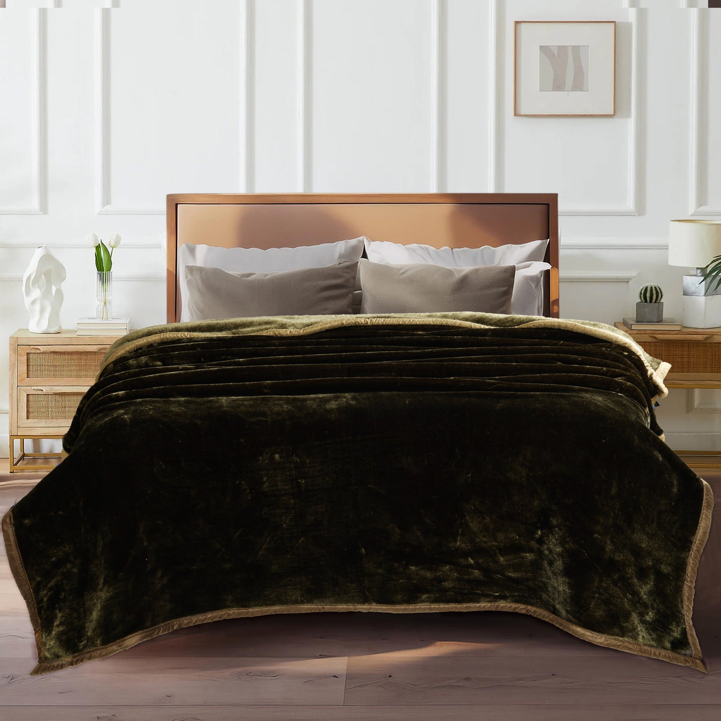 Olive Shade - Premium Double Bed Winter Mink Blanket