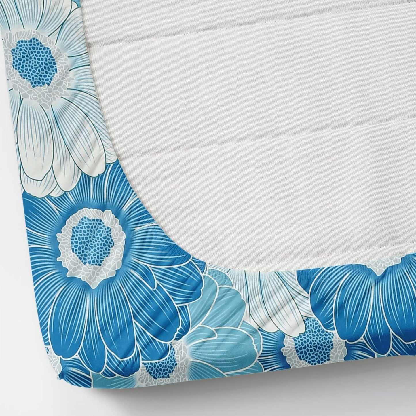 Fabicra Blue Blossom Cotton Elastic Fitted King Size Double Bed Bedsheet with 2 Pillow Covers