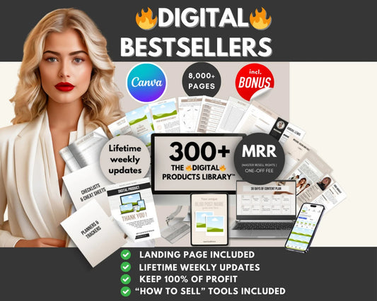 200+ Digital Products Bundle: PLR MRR, Canva Templates