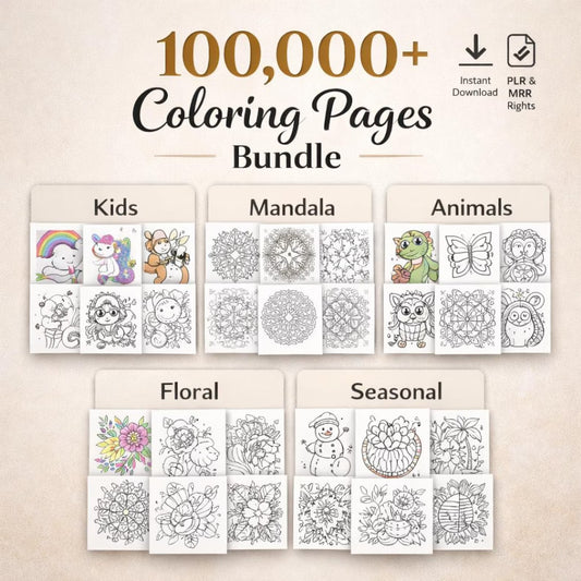 100,000+ Coloring Bundle Pack , PLR/MRR Rights PDF Download